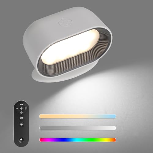 LED Wandleuchte Innen, USB Kabellose Wiederaufladbare Wandlampe, Touch Control Mit Fernbedienung LED Wand Licht, 360° Drehbar 9 RGB Farbmodi 5 Helligkeit für Wohnzimmer Schlafzimmer TreppenhausFlur von SUNJULY