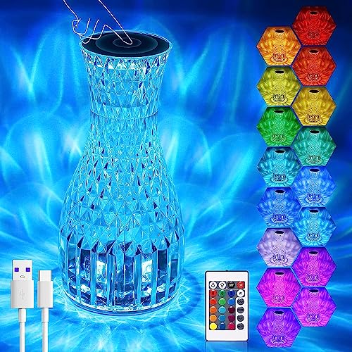 LED Tischlampe aus Kristall, 16 Farben 4 Modi Acryl Rose Diamant Lampen mit Touch und Fernbedienung, USB Aufladung Dimmbare LED Nachttischlampe für Schlafzimmer Wohnzimmer Party Geschenk (Vase) von SUNJULY