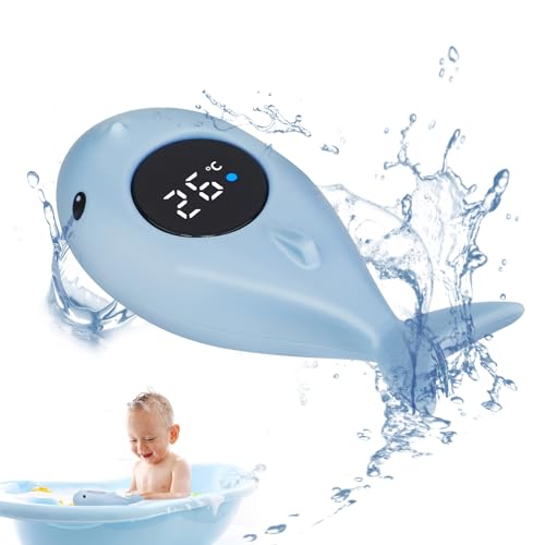 SUNJULY Badethermometer Baby, Digital Thermometer für Badewanne mit LED-Warnleuchte Temperaturwarnfunktion, Niedliches Wal Badethermometer für Kinder & Baby zum Messen der Wassertemperatur Und Spielen von SUNJULY