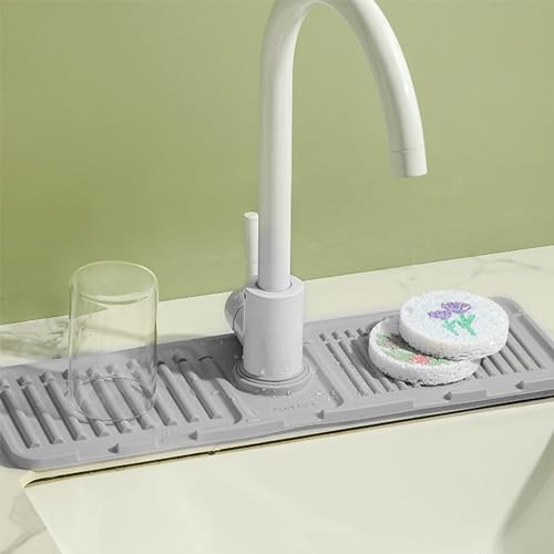 SUNJULY Silikon-Abtropfmatte rund um den Wasserhahn, Silikon-Abtropfmatte, Spülbecken-Spritzschutz, schräges Design hält Arbeitsplatten trocken, für Küche und Badezimmer, Arbeitsplatte von SUNJULY