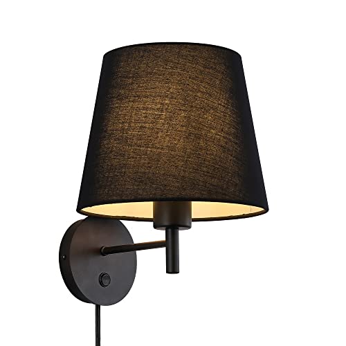 Moderne LED Nachttisch Wandlampe Verstellbarem Schwenkarm mit Kabel Schalter, Schwarz Lampenschirm Wandleuchte Leuchte – Innen Leselampe Wandmontage Wandbeleuchtung für Wohnzimmer Kinder Schlafzimmer von SUNLLOK