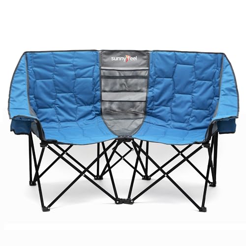 SUNNYFEEL Campingstuhl Camping Sofa Klappstuhl für 2 Personen Zweisitzer Faltbar Stühle Loveseat für Outdoor Garten Picknick (Blau) von SUNNYFEEL