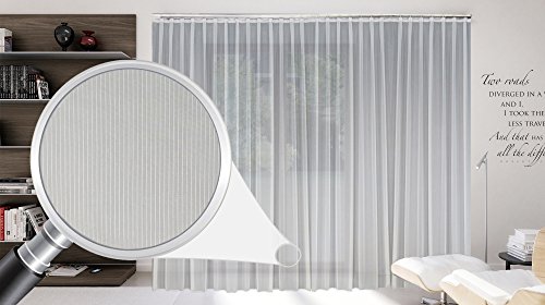 SUNWORLD Maßgeschneiderte weiße Voile Store Gardine „Stripe“ inklusive Blei und Automatik Faltenband 1:2,5, 3er Falte, Vorhang nach Maß, Höhe 90 – 295 cm (190 x 400 cm/HxB) von SUNWORLD