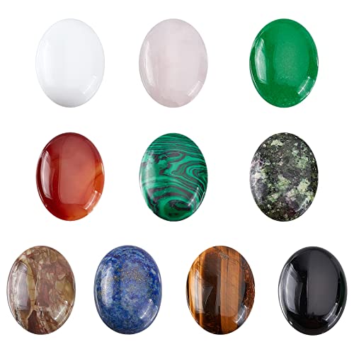 SUPERFINDINGS 10 Stück 10 Stile Ovale Natürliche Edelstein Cabochons 30x22mm Flatback Edelstein Cabochons Gefärbter Heilquarz Chakra Stein Für Die Schmuckherstellung von SUPERFINDINGS