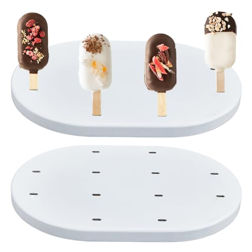 SUPERFINDINGS 2 Stück Holz Kuchenständer 12 Loch Cake Pop Display Halter Ovaler Weißer Eis Am Stiel Halter Für Geburtstag Hochzeit Party Bohrung:10x4mm von SUPERFINDINGS