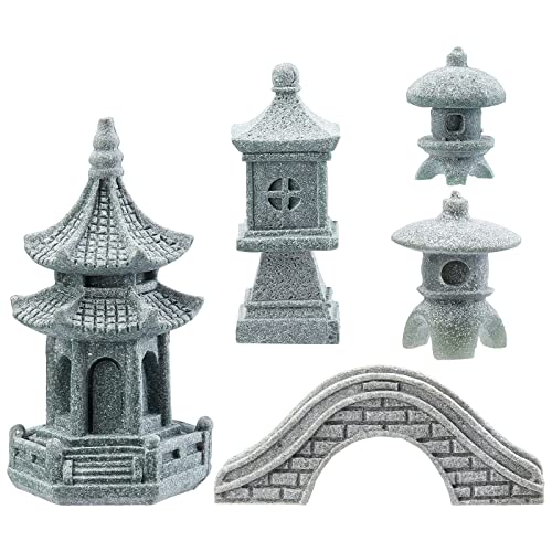 SUPERFINDINGS 5 Styles Pagode Laterne Garten Statue Japanische Pagode Lampe Laterne Stein Fußgängerbrücke Figuren Für Landschaft Balkon Garten Terrasse Veranda Yard Art Ornament von SUPERFINDINGS