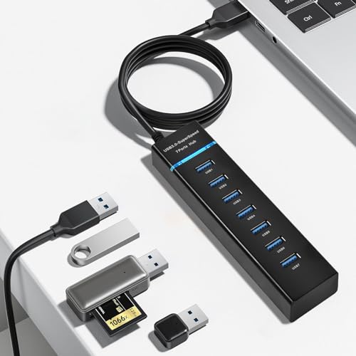 USB 3.0 Hub, Mehrfachsteckdose USB, Data Hub USB 7 Ports, für schnelle Datenübertragung und Ladung, kompatibel mit USB-Sticks, Notebook PC, Laptop, externe Festplatten von SUPRBIRD