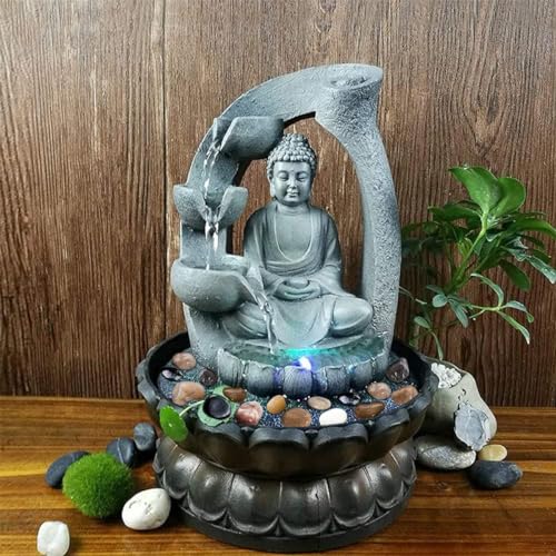 30 cm Buddha-Tisch-Wasserfallbrunnen Fengshui Meditation Entspannende Innendekoration, Wasserfall-Kit mit kreisförmigem Wasserfluss für Zuhause, Büro, Schlafzimmer, Dekoration, Grau (Grau 1) von SURPRIZON