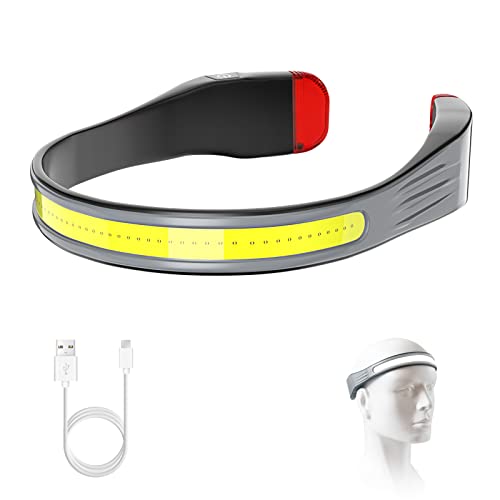SUTOUG LED Headlamp, Rechargeable Headlamps with 230°Wide Beam Lightweight Head Lamp and Red Tail Light to Wear with 3 Lighting Modes Head Flashlight for Adults for Running, Hiking, Outdoors-Grey von SUTOUG