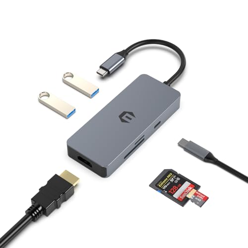SUTOUG USB-C-Hub, 6-in-1-USB-C-Adapter mit 4K-HDMI, 2 USB 3.0 für Laptop, SD/TF-Kartensteckplatz, USB-C-Ladeanschluss für Mac und mehr Typ-C-Geräte von SUTOUG