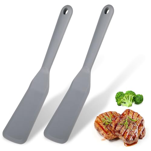 2 Stück Pfannenwender Silikon, Antihaft Silicone Spatula Langer Griff Teigschaber Hitzebeständig Spatel Silikon Teigschaber für Pfannkuchen, Eier, Pizza, Steak von SUWIWKKOA