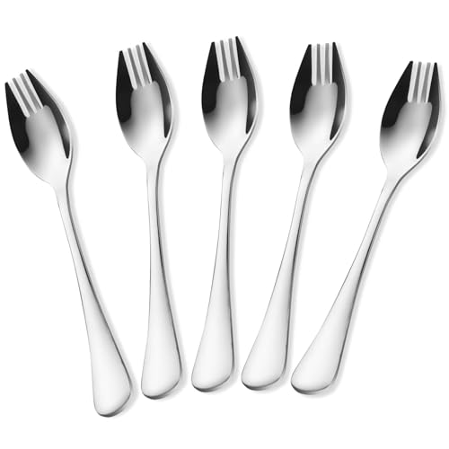 5 Stück Löffel, Gabel in einem Göffel aus Edelstahl, Gabel 2-in-1 Löffel und Gabel, Edelstahl, Buffet, Spork Set, Gabel, Messer und Löffel in einem Utensil, tragbare Göffel aus Edelstahl von SUWIWKKOA