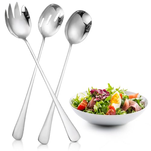SUWIWKKOA Salatbesteck Set, Salatlöffel und Salatgabeln aus Edelstahl, Salat Servierlöffel, Edelstahl Salat Servierset für Restaurants, Hotel, Party, Buffet (3 Stück) von SUWIWKKOA