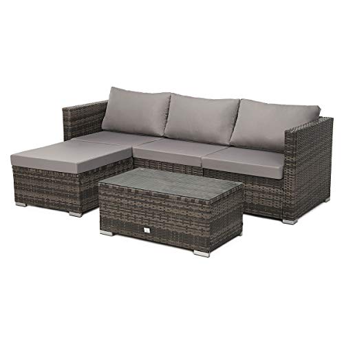 SVITA Queens Poly Rattan Sitzgruppe Couch-Set Ecksofa Sofa-Garnitur Gartenmöbel Lounge Schwarz, Grau oder Braun (Braun) von SVITA