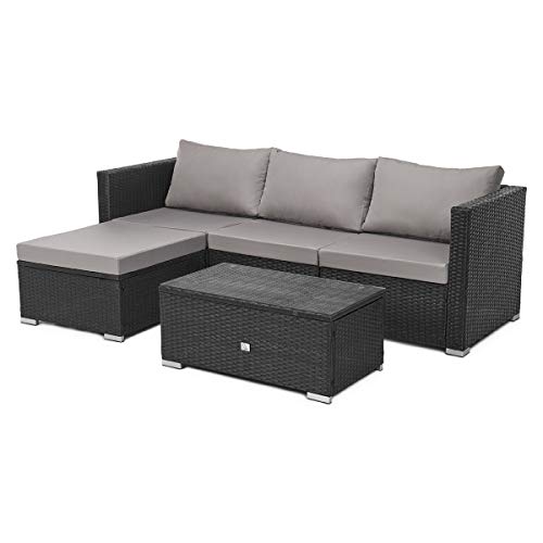 SVITA Queens Poly Rattan Sitzgruppe Couch-Set Ecksofa Sofa-Garnitur Gartenmöbel Lounge Schwarz, Grau oder Braun (Schwarz) von SVITA