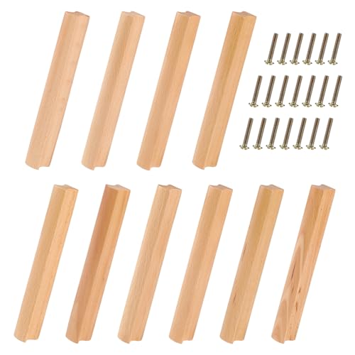 SWAWIS 10 Stück Möbelgriffe Holz, 160mm Holzgriffe Küchenschränke, Schubladengriffe Holz mit Schrauben, Türgriff Streifenförmig, Schrankgriff Holz für Schränke Schubladen Möbel Küchen von SWAWIS