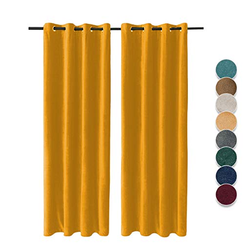 SWECOMZE 1er Set Vorhang Velvet Samt,Verdunklungsvorhang Blickdicht Vorhang Gardinen Raumverdunkelung mit Ösen Thermogardine für Schlafzimmer Wohnzimmer (Gelb,137 * 213cm) von SWECOMZE