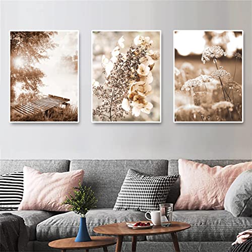 SWECOMZE 3er Set Premium Poster Set, See Gras Beige Pampas Bilder, Moderne Wandbilder für Wohnzimmer und Schlafzimmer - ohne Bilderrahmen (A,40x60cm) von SWECOMZE