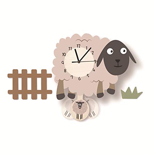 SWECOMZE Kinder-Wanduhr, Schaf-Wanduhr aus Holz, Uhr ohne Tickgeräusche, Lautlos Uhrwerk, Kinderuhr, Wanddeko für das Kinderzimmer von SWECOMZE