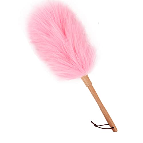 SWECOMZE Lammfell-Staubwedel, Mikrofaser Staubwedel, Staubwedel mit ergonomischem Holzgriff, für die häusliche und professionelle Reinigung, Möbelreinigung (Rosa,M: 51cm) von SWECOMZE