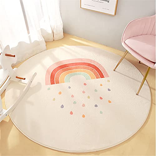 SWECOMZE Regenbogen Teppiche Kinderteppiche Flauschige Runden Groß Schutzmatten Kindermatte fürs Babyzimmer Kleinkinderzimmer Wohnzimmer (B,80 * 80cm) von SWECOMZE