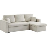 3-Sitzer Ecksofa mit Schlaffunktion, Samt, Beige grau - Beige grau - Sweeek von SWEEEK