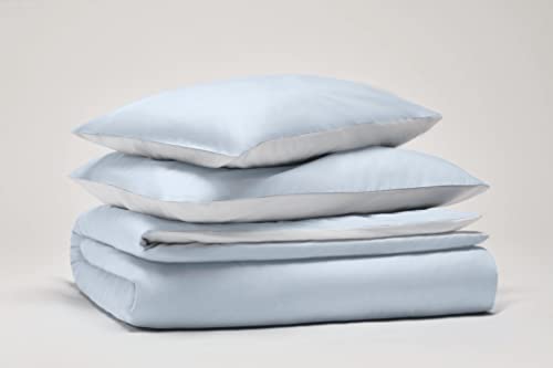 OSAMA Pantone™ Bettwäsche-Set für Doppelbett, 255 x 200 cm, 100% Percalle Baumwolle, 200 Fäden, 2 Quadrate, doppelseitig, Blau/Weiß von SWEET HOME