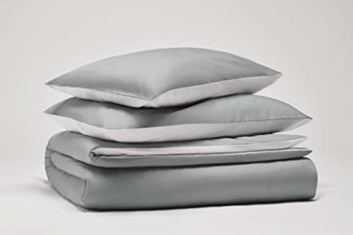 OSAMA Pantone™ Bettwäsche-Set für Einzelbett, 155 x 200 cm, 100% Baumwolle, Percalle 200 Fäden, 1 quadratisch, doppelseitig, Grau/Weiß von SWEET HOME