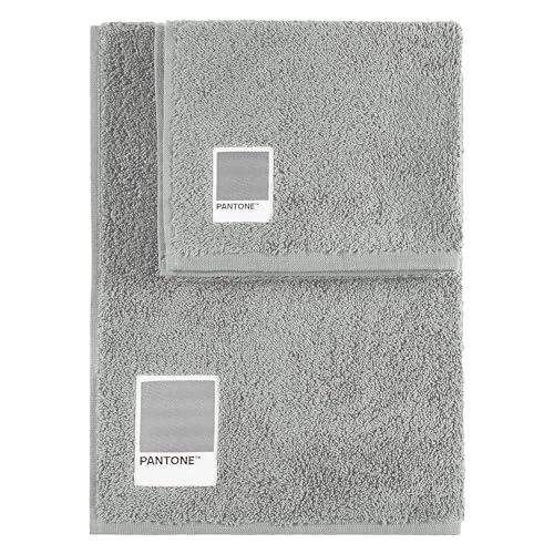SWEET HOME Pantone™ Handtücher-Set 1+1 bestehend aus Gästehandtüchern 40 x 50 cm + Gesicht 50 x 100 cm, Oeko Tex Zertifiziert, Grau von SWEET HOME