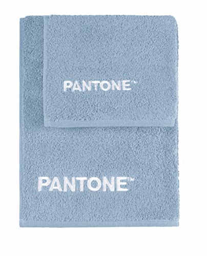 SWEET HOME Pantone™ Handtücher-Set 1+1 bestehend aus Gästehandtüchern 40 x 50 cm + Gesicht 50 x 100 cm mit Pantone™-Stickerei, Oeko Tex Zertifiziert, Hellblau von SWEET HOME