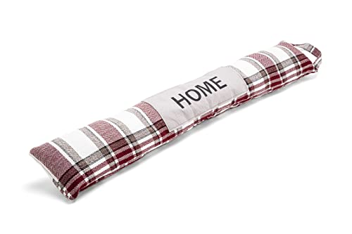 Sweet Home - Gepolsterter Zugluftstopper für Türen und Fenster, Durchmesser 10 cm, Länge 80 cm, aus Polyestergewebe, Tartan Rot/Weiß, Patch mit Aufschrift „Home“ von SWEET HOME