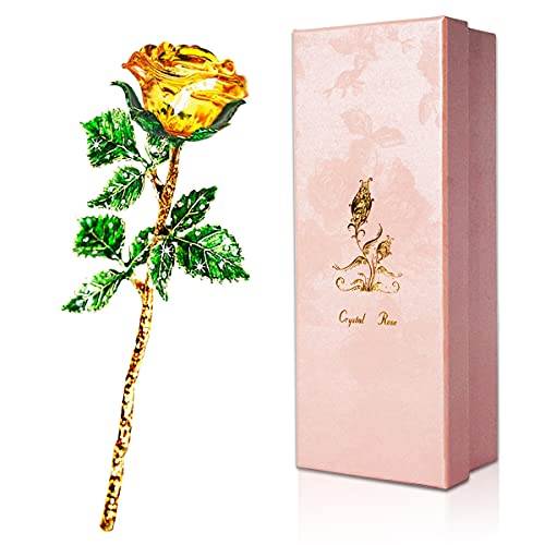 Gelbe Rose Geschenk für Sie, K9 Kristallrose mit Wunschkarte, 3D Glasrose Ewige Blume, Kristall Rose Figur für Frauen zum Geburtstag, Muttertag, Hochzeit, Jahrestag, Valentinstag, Weihnachten. von SWEETIME