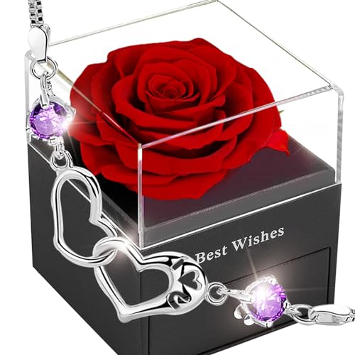 SWEETIME Ewige Echte Rose,Eternal Blumen,Infinity Rosen Geschenkbox，Romantisch Konservierte Flower Für Frauen Women Ehefrau Muttertag Valentinstag Birthday Verlobung Hochzeitstag Jubiläum von SWEETIME