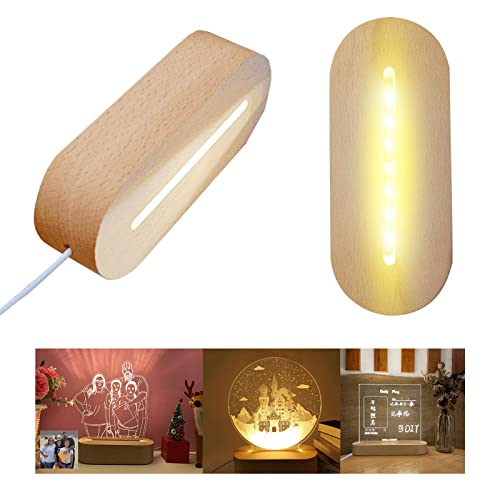 SWTHM Ovale LED-Leuchten aus Holz, 14,5 cm, beleuchteter Sockel aus Holz, warmes/kaltes Licht, USB wiederaufladbar für Acrylplatte, Kristallglasplatte, Kristallornamente (1 warm+1 kalt) von SWTHM