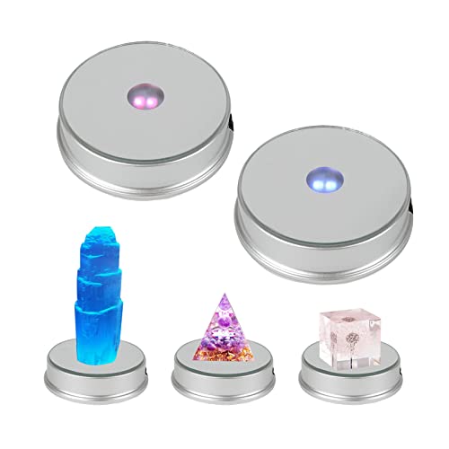 Runder LED-Lichtsockel, mehrfarbiger LED-Licht-Kristallständer, LED-Licht, Kristallständer, batteriebetrieben, 7 Lichtfarben für Kristallkugel-Display (Silber, 2 Stück) von SWTHM