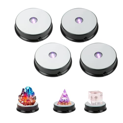 SWTHM Runder LED-Lichtsockel, mehrfarbiger LED-Licht-Kristallständer, LED-Licht, Kristallständer, batteriebetrieben, 7 Lichtfarben für Kristallkugel-Display (schwarz, 4 Stück) von SWTHM