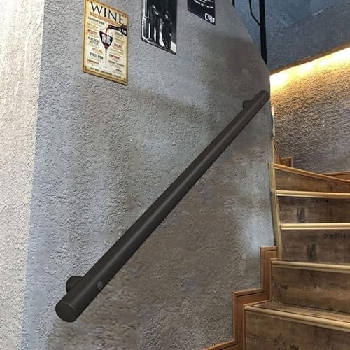 Stützset für Treppengeländer-Handlauf – Edelstahl-Haltegriff für den Außenbereich – Rundrohr/Rohr-Treppenhandlauf-Wandmontage innen außen, schwarz (Size : 200cm) von SXBHDM