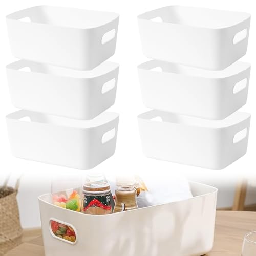 SXCCNW Aufbewahrungsbox Kunststoff, 6 Stück Aufbewahrungsbox Kunststoff Organizer Box, Aufbewahrungskorb mit Griffen für Badezimmer Regal Kunststoffbox (Weiß 10x28x9.5cm) von SXCCNW