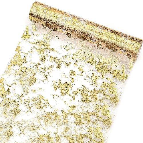 Tischläufer Gold, 28 cm x 10 m Tischband Metallic Tischläufer, Tischdecken Hochzeit Dekostoff Gold für Hochzeit Kommunion Geburtstag Party Golden von SXCCNW