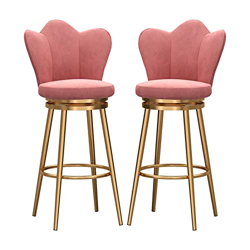 SXZBTWIJ Barhocker, 2er-Set, drehbare, gepolsterte Inselstühle mit Rückenlehne und Fußstütze, Küchen-Barstuhl für B/Kaffee/Geschäft, Weiß, 65 cm (Pink 65 cm) von SXZBTWIJ