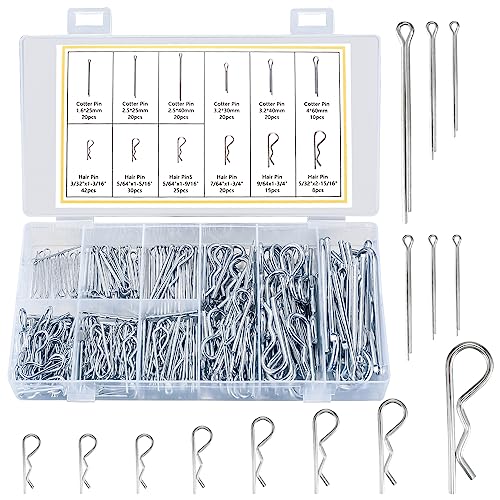 250 Stk Splinte Sortiment, enthalten 110 Stk Federstecker und 140 Stk R-Clips, Sicherheitssplinte, Sicherungssplinte, Splint Federsplinte, Metallsplinte Cotter Pins für Automechaniker Wohnmobile von SYBDXJ