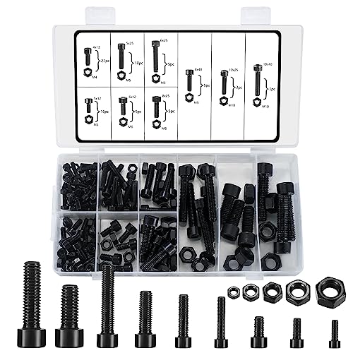 Zylinderschrauben mit Innensechskant Schrauben, 150 Stk. Sechskantschrauben mit Sechskantmutter, Sechskopf Maschinenschrauben Sortiment Kit, Metrisch Gewindeschrauben - M4/M5/M6/M8/M10 von SYBDXJ