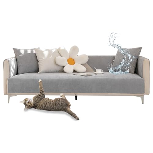 SYLC Wasserdicht Sofabezug Ecke L Form 1/2/3/4 Sitzer Chenille Undurchlässig, Sofaüberwurfe rutschfest Sofa Überzug Sofaschoner Überwurfdecke (Grey,W 90cm×L 180cm) von SYLC