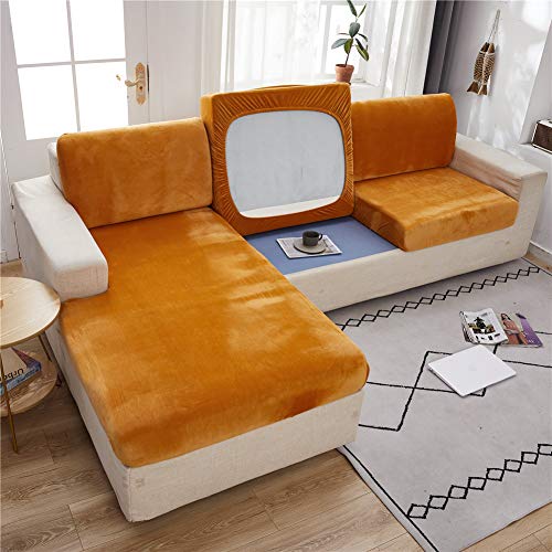 Sofa Sitzkissenbezüge Samt, Sofakissen Schonbezüge Ersatz, Couchkissenbezüge dicke Stretch für einzelne Kissen (Orange,Großer 2-Sitzer) von SYLC