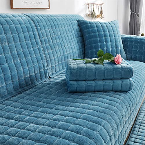 Sofa überzug Dicker Plüsch Schonbezug Sofabezug Gesteppte Sofa Sitzkissen Couchbezüge rutschfeste Sofaschoner Vor Haustieren Winter (Blau,70 × 120 cm) von SYLC