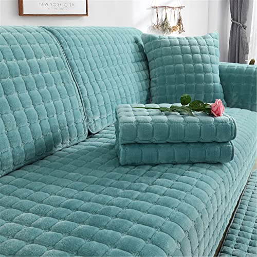 Sofa überzug Dicker Plüsch Schonbezug Sofabezug Gesteppte Sofa Sitzkissen Couchbezüge rutschfeste Sofaschoner Vor Haustieren Winter (Grün,90 × 120 cm) von SYLC