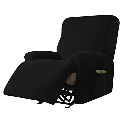 Sofabezug, Stretch-Samt, mit Liegefunktion, Schonbezug für 1-, 2- und 3-Sitzer-Sessel (Schwarz, 1-Sitzer (4 Stück) von SYLC