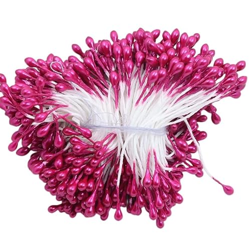 1160 Stück 3mm Mini-Perlen Doppelköpfe Blume Staubblätter Handgemachte Künstliche Blumen Staubblatt Stempel Pistil für Blumenstrauß Herstellung DIY Weihnachten Scrapbook Zubehör Handwerk -hot pink von SYSUII