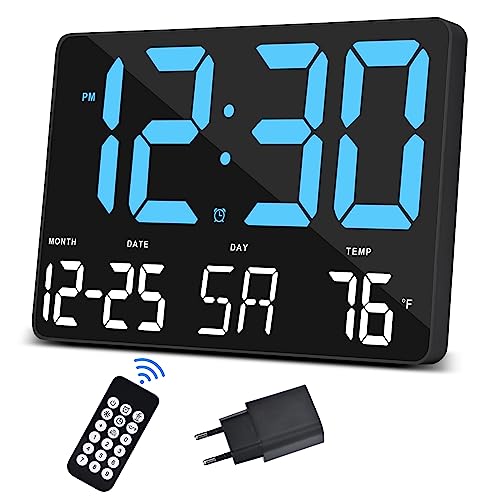 SZELAM Digitaluhr Großes Display,11,5" Digitale wanduhr mit Funkfernbedienung,LED Übergroße Wanduhr mit Datumstemp,12/24H,Snooze Wecker für Zuhause Schlafzimmer Büro Gym,Mit Adapter von SZELAM