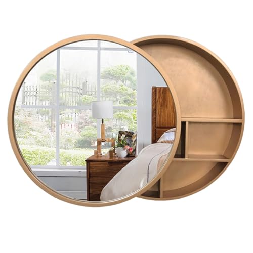 SZKTHD Badezimmer-Spiegelschrank, Wandmontage, runder Spiegelschrank, Badezimmerspiegel mit Aufbewahrungsregal, Badezimmer-Aufbewahrungsschrank mit Spiegel (Gold, 50 cm) von SZKTHD